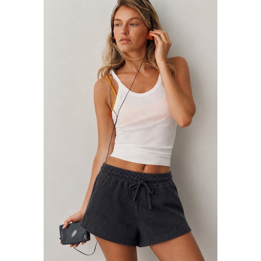 Perfectwhitetee Black Textured Cotton Drawstring Shorts S USA Seersucker lounge